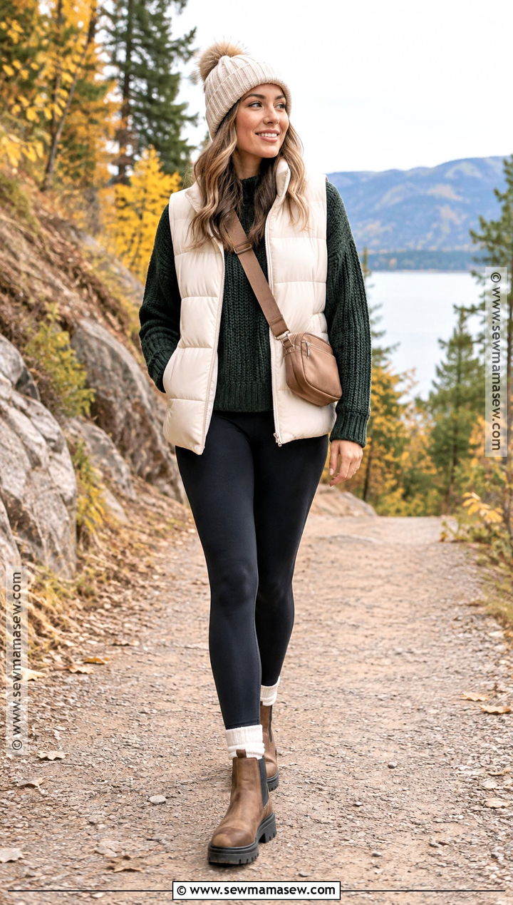 Puffer Vest And Leggings Fall Outfit - 20 Fall Clothing Inspo Ideas