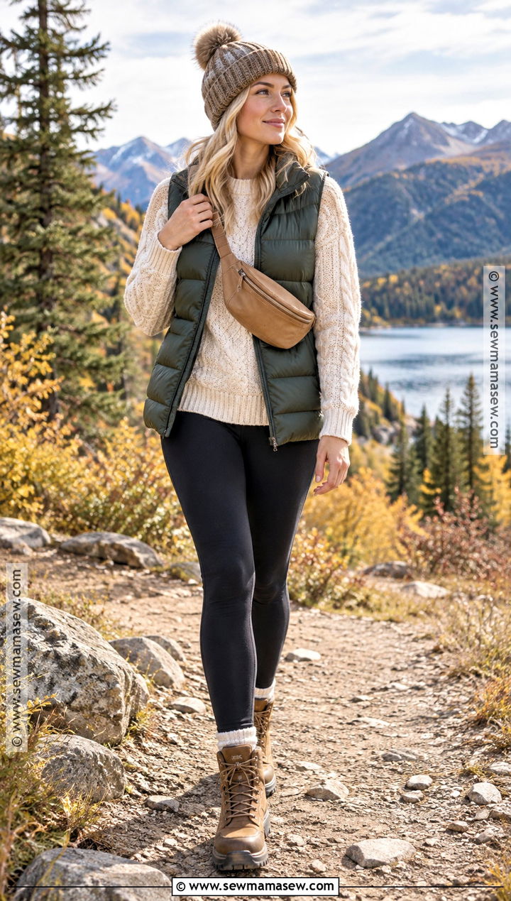 Puffer Vest And Leggings Outfit For Blonde Hair - 20 fall outfits blonde