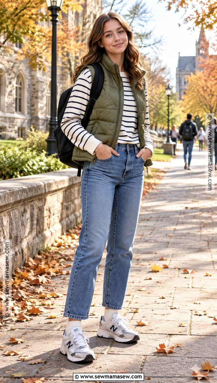 Puffer Vest And Long Sleeve Tee School Outfit - 25 cute outfits for school fall