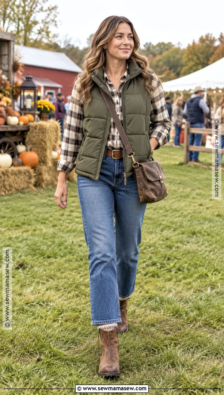 Puffer Vest And Straight Jeans Festival Outfit - 15 Fall Country Festival Outfit Ideas
