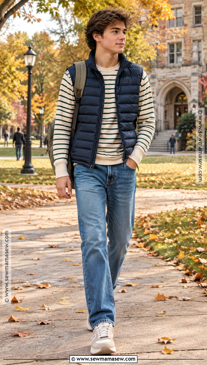 Puffer Vest And Straight Leg Jeans School Outfit - 20 cute school outfits fall