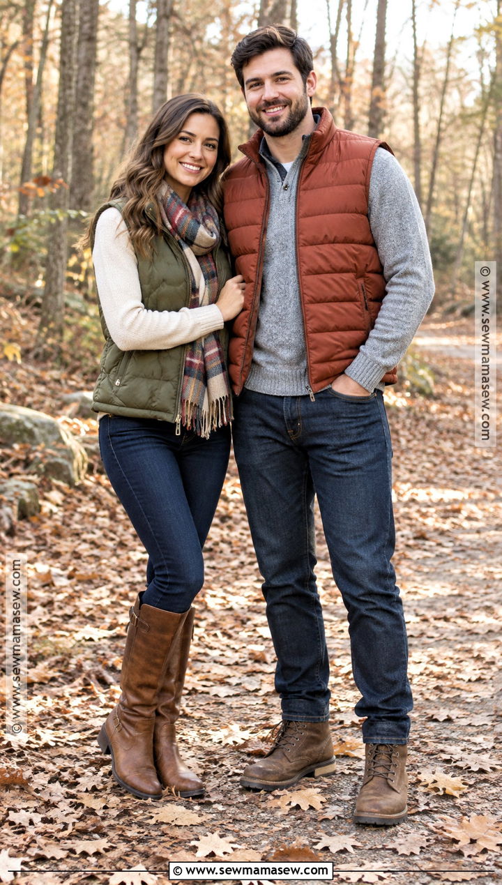 Puffer Vest And Sweater Fall Couple Outfit - 15 coordinating couple outfits for pictures fall
