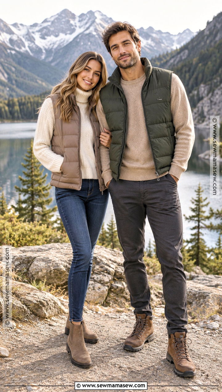 Puffer Vest And Sweater Fall Couple Photoshoot Outfit - 20 couples photoshoot outfits fall