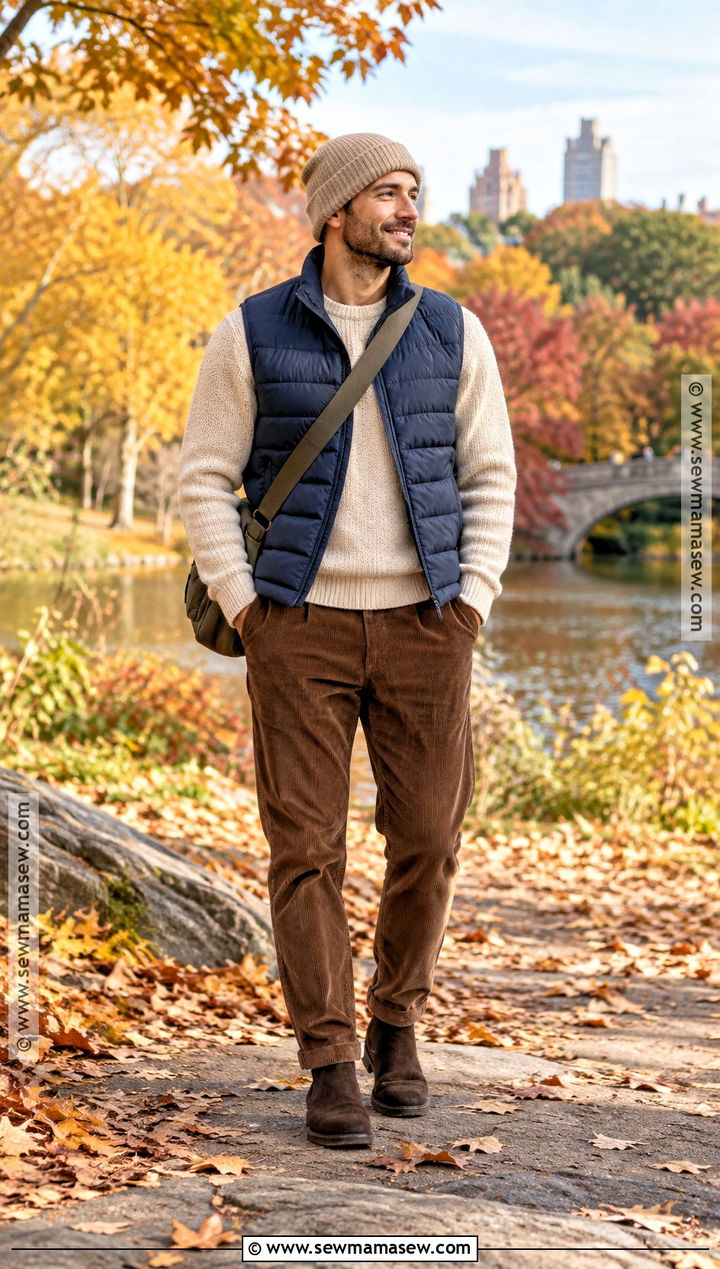 Puffer Vest And Sweater Fall Outfit - 20 fall outfit ideas for men
