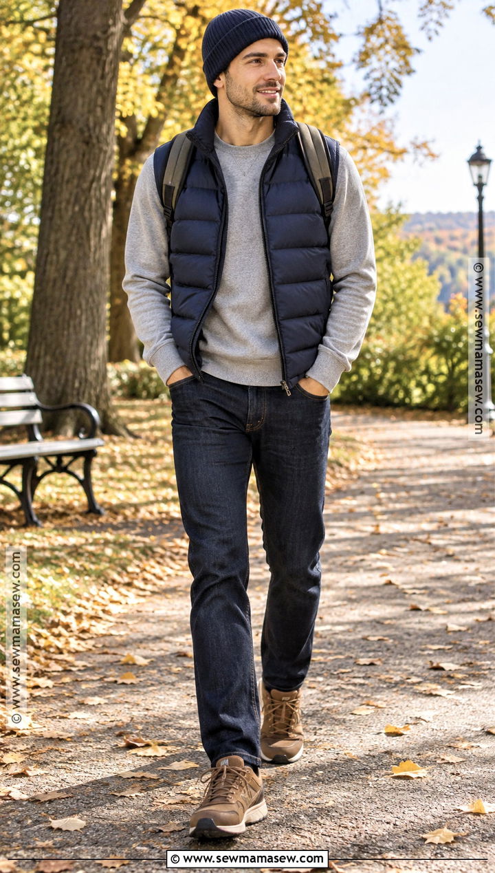 Puffer Vest And Sweatshirt Fall Outfit - 20 men casual fall outfits