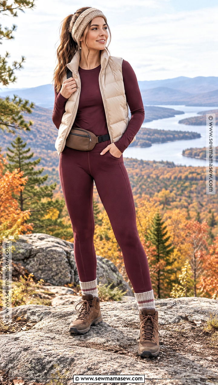 Puffer Vest And Thermal Leggings Hiking Outfit - 20 Cute Fall Hiking Outfits for Women