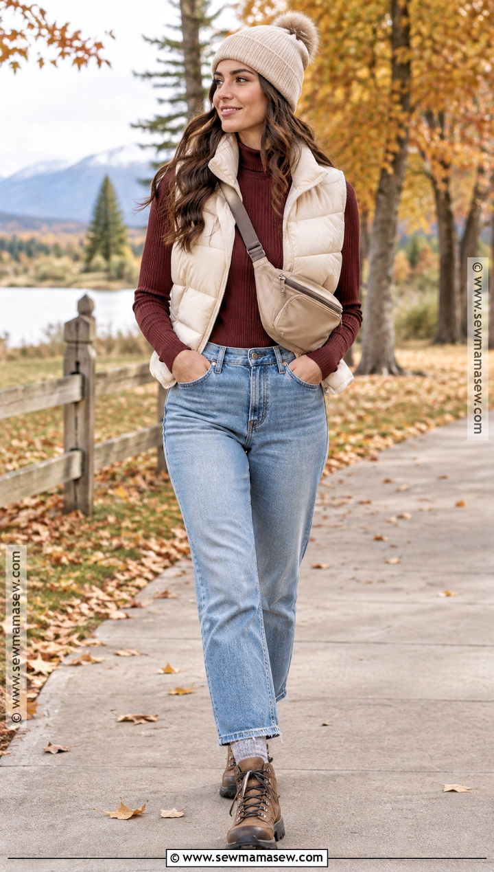 Puffer Vest And Thermal Top Fall Outfit - 25 Warm Fall Outfits Weather