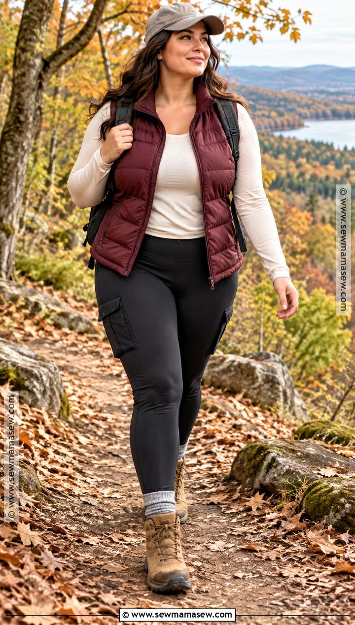 Puffer Vest And Trail Leggings Outfit - 20 Hiking Outfit Autumn Ideas for Women