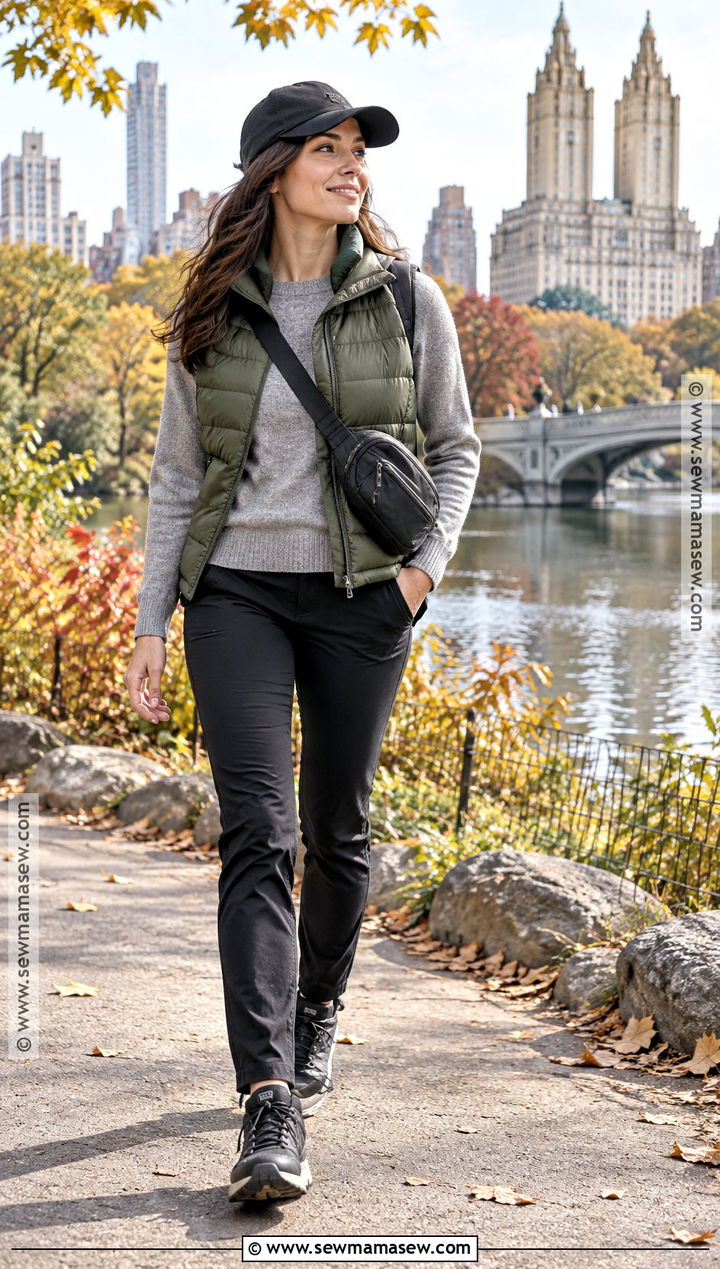 Puffer Vest And Travel Pants Autumn Travel Outfit - 20 autumn outfits travel