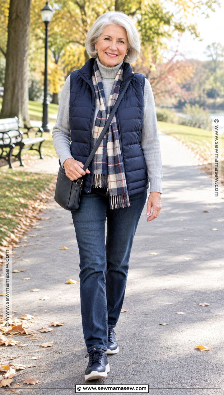 Puffer Vest And Turtleneck Fall Outfit - 20 Fall Fashion Over 60 Ideas for Women