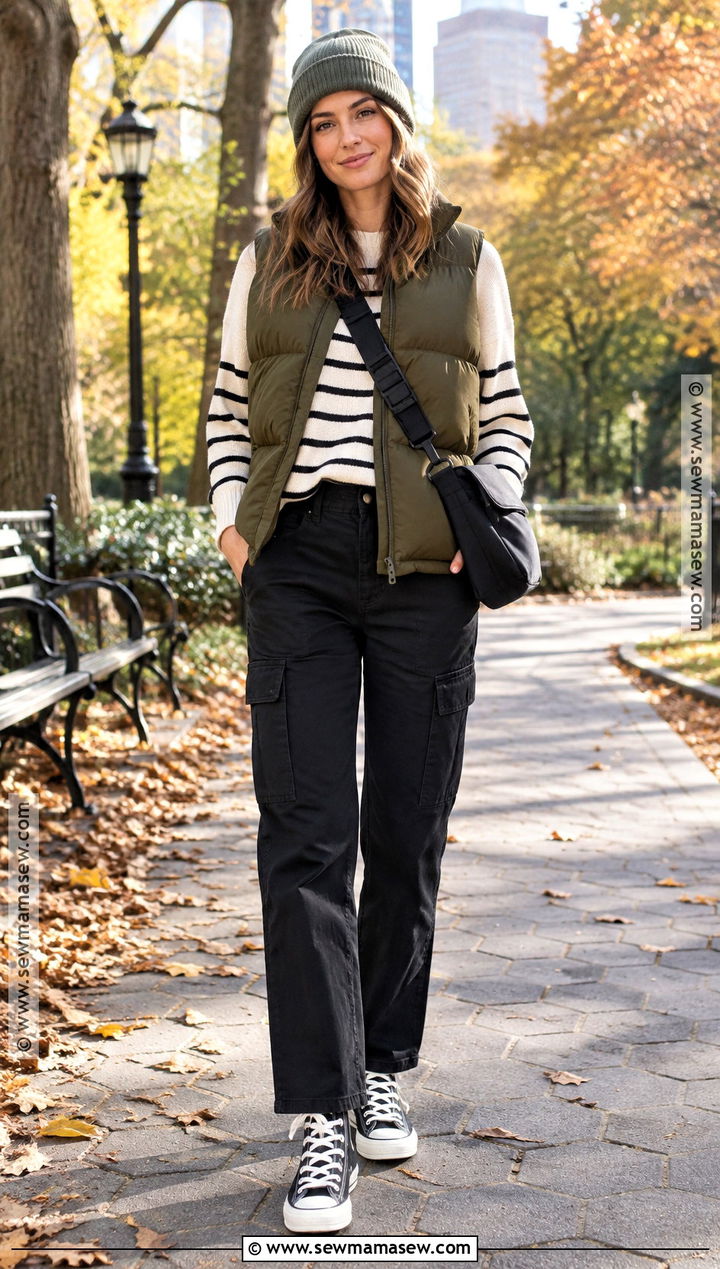 Puffer Vest And Utility Pants Streetwear Outfit - 20 Streetwear Fashion Women Fall Ideas