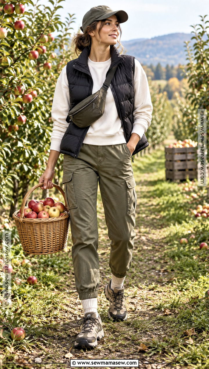 Puffer Vest Apple Picking Outfit With Cargo Pants - 20 Apple Picking Outfits Fall