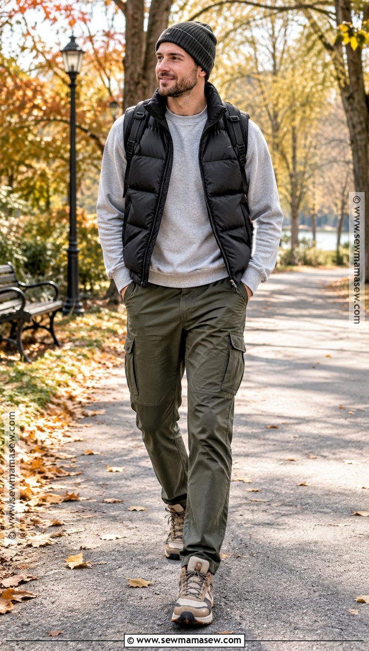 Puffer Vest Autumn Outfit With Cargo Pants - 25 autumn outfits men casual