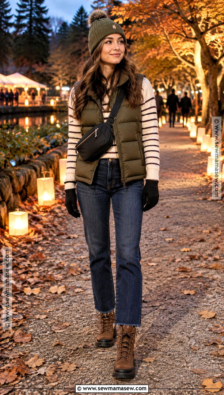 Puffer Vest Lantern Festival Outfit With Straight Leg Jeans - 15 Lantern Festival Outfit Fall Ideas