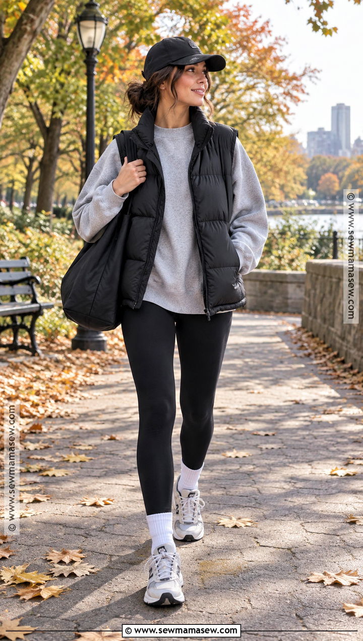 Puffer Vest Sweatshirt And Leggings Outfit - 25 autumn outfits streetwear