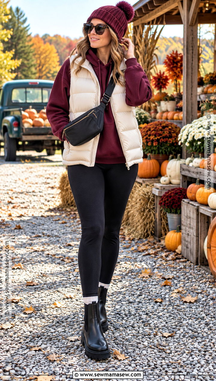 Puffer Vest With Hoodie And Ankle Rain Boots - 15 Autumn Outfit With Rain Boots