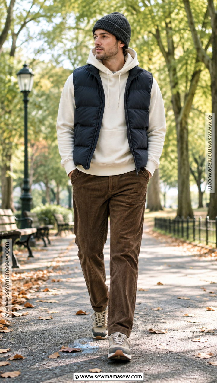 Puffer Vest With Hoodie And Corduroy Pants - 25 fall fits for men