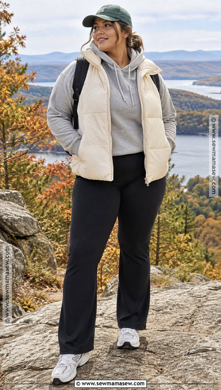 Puffer Vest With Hoodie And Flared Leggings - 20 fall weekend getaway outfits
