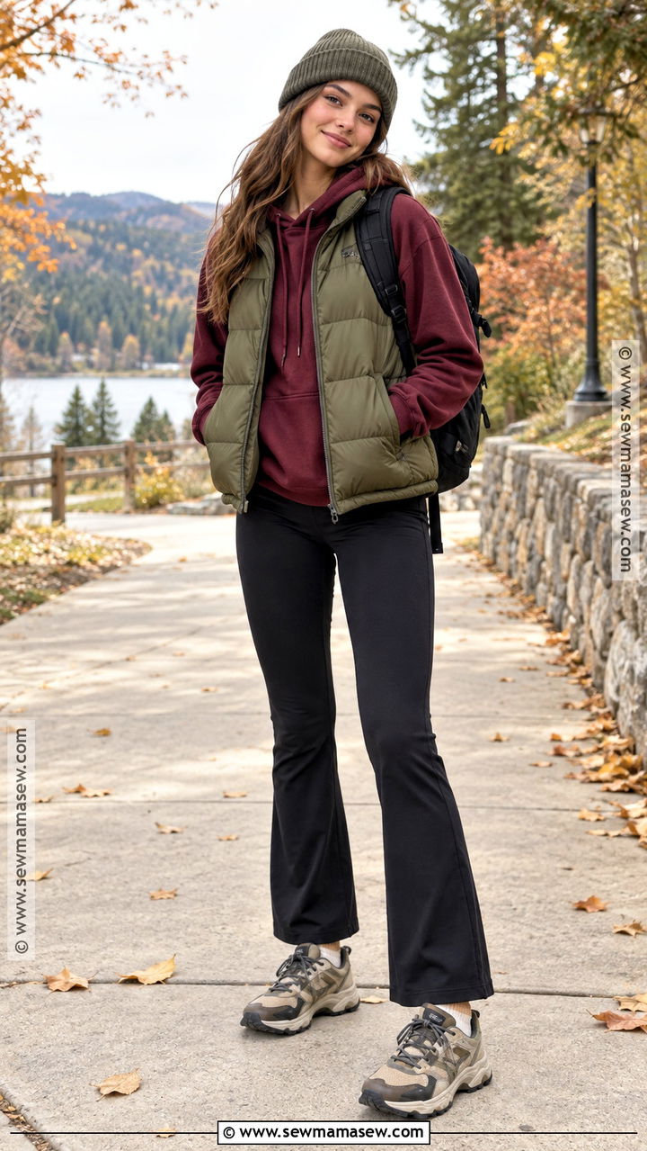 Puffer Vest With Hoodie And Leggings - 20 Autumn Outfits Teenage for Girls
