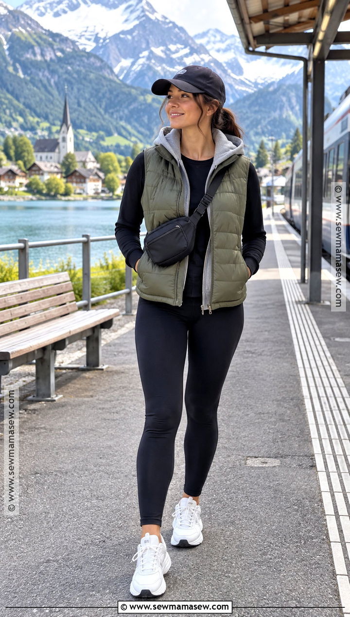 Puffer Vest With Hoodie And Leggings - 15 europe vacation outfits fall