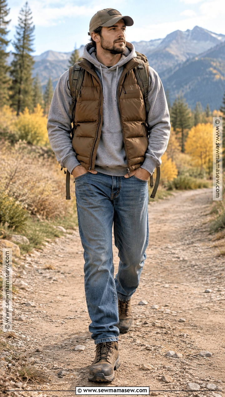 Puffer Vest With Hoodie And Work Jeans - 15 country fall outfits for men