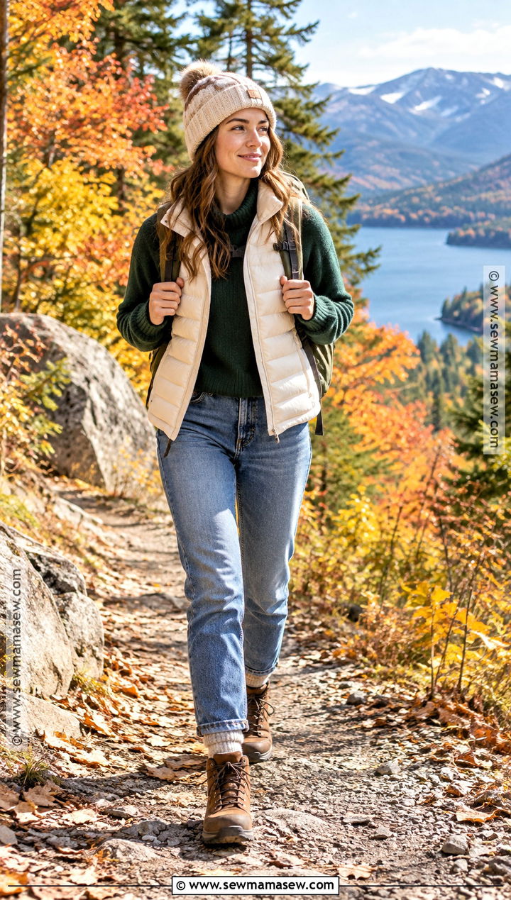 Puffer Vest With Jeans And Hiking Boots - 25 autumn outfits with boots