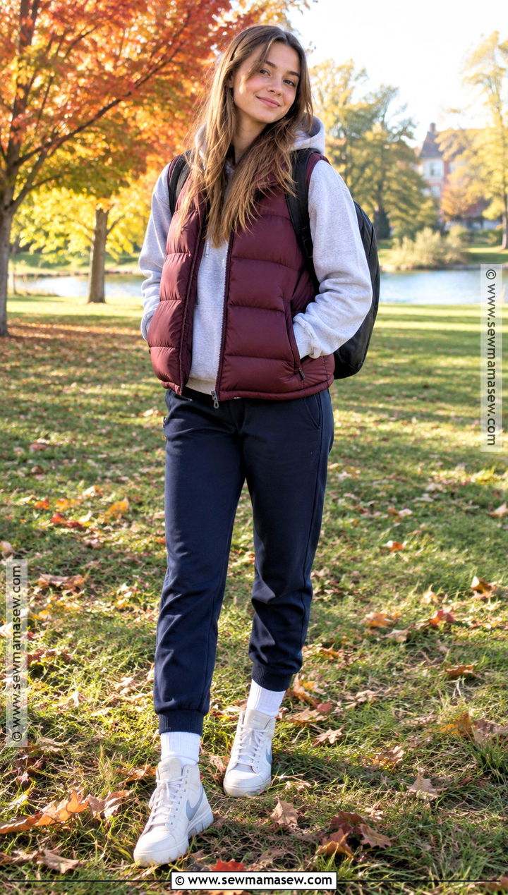 Puffer Vest With Joggers Fall Outfit - 15 fall clothes for girls