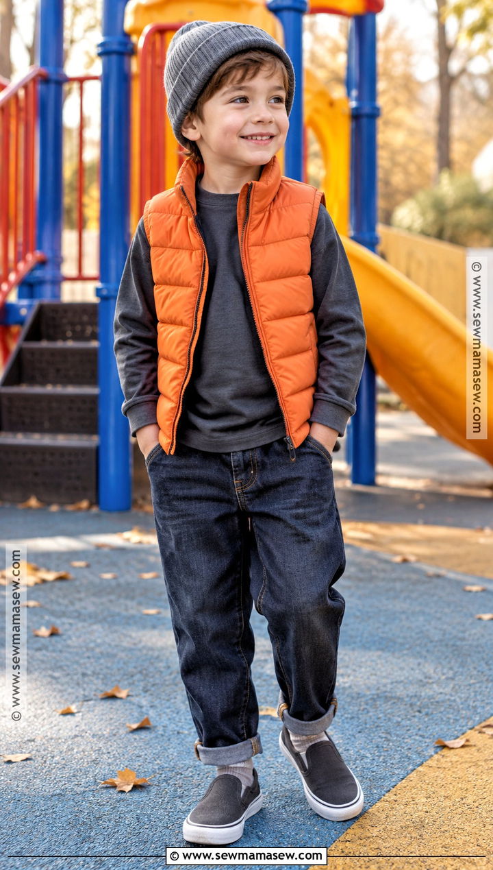 Puffer Vest With Long Sleeve Tee And Jeans - 20 fall kids outfits