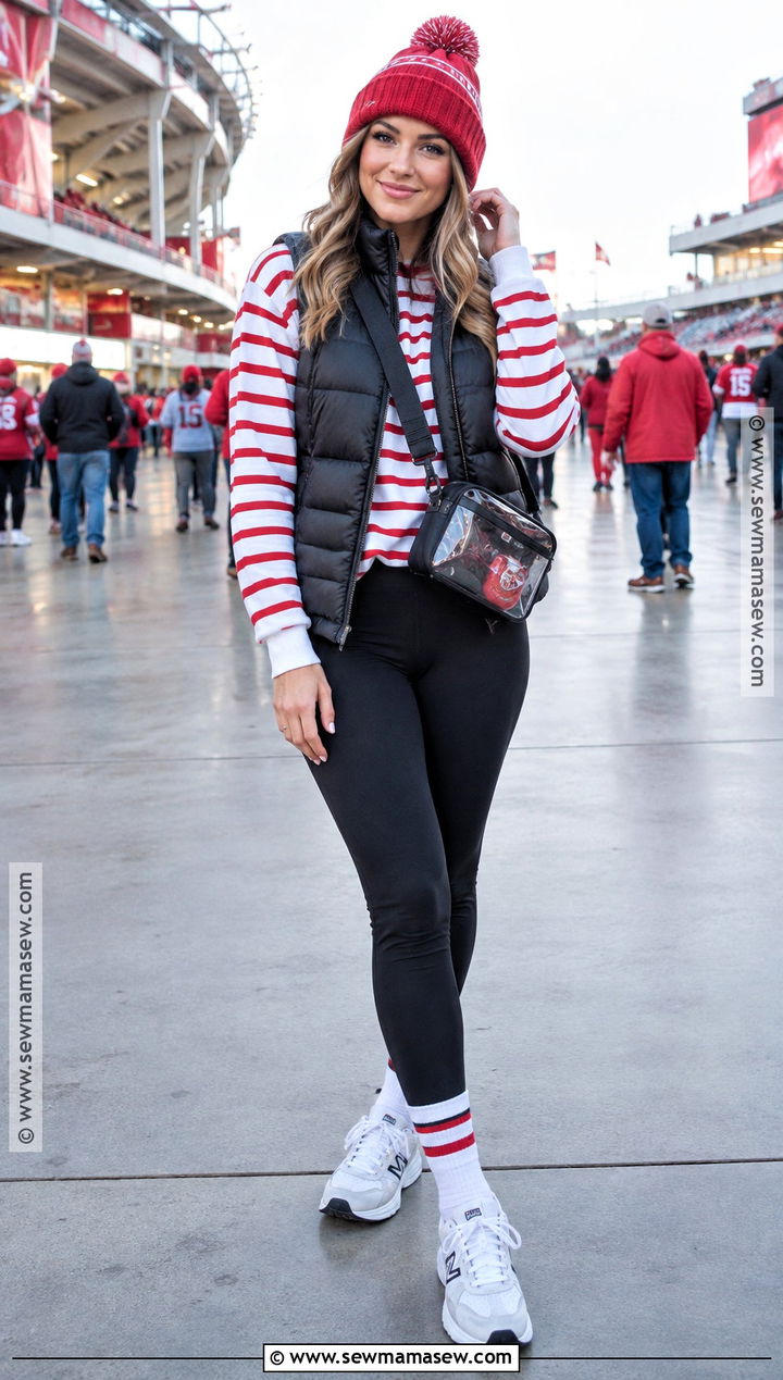 Puffer Vest With Long Sleeve Tee And Leggings - 20 football game outfit fall ideas