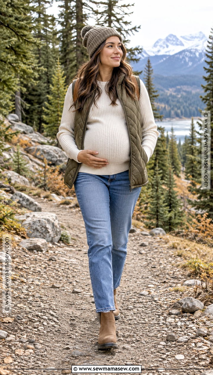 Puffer Vest With Maternity Jeans - 15 fall maternity photos jeans