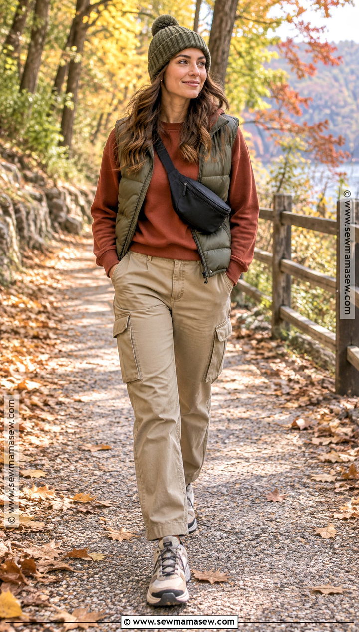 Puffer Vest With Sweatshirt And Cargo Pants - 25 fall attire ideas