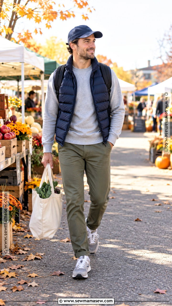 Puffer Vest With Sweatshirt And Chinos - 20 Mens Casual Fall Outfits