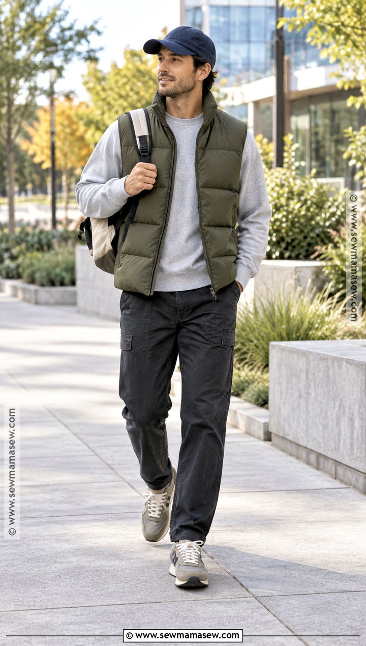 Puffer Vest With Sweatshirt And Fatigue Pants - 15 Male Outfits Autumn