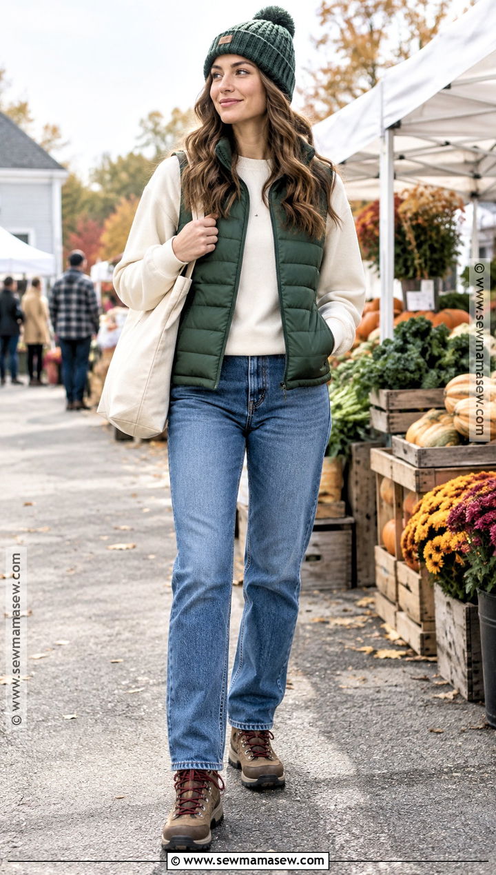Puffer Vest With Sweatshirt And Jeans - 30 october outfits