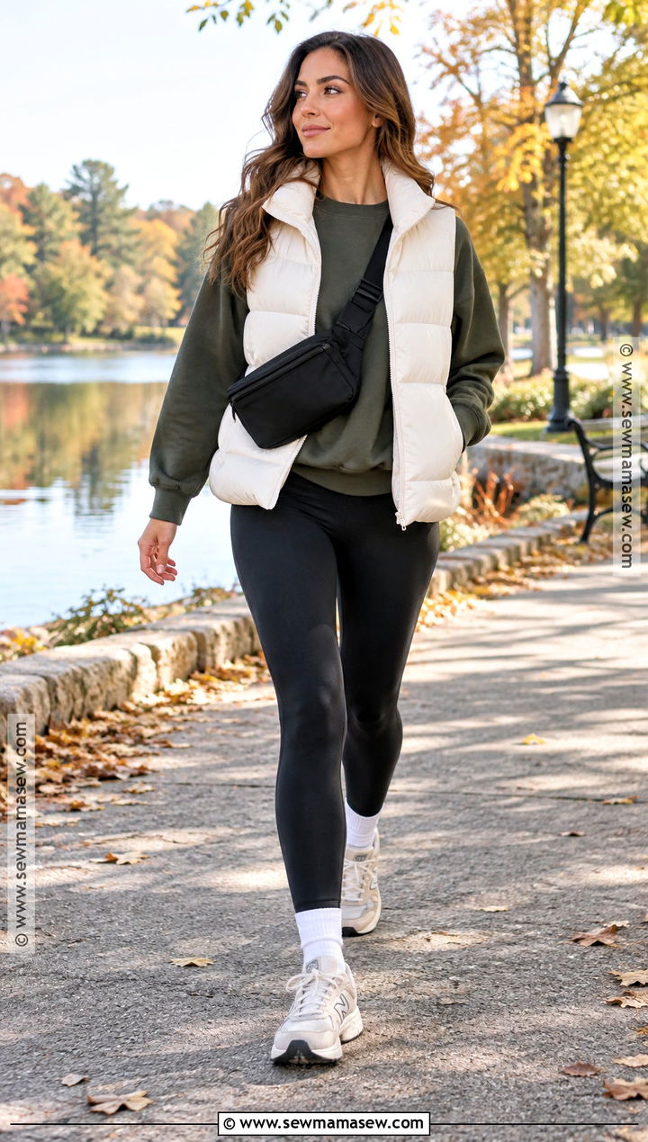 Puffer Vest With Sweatshirt And Leggings - 20 Fall Comfortable Outfits