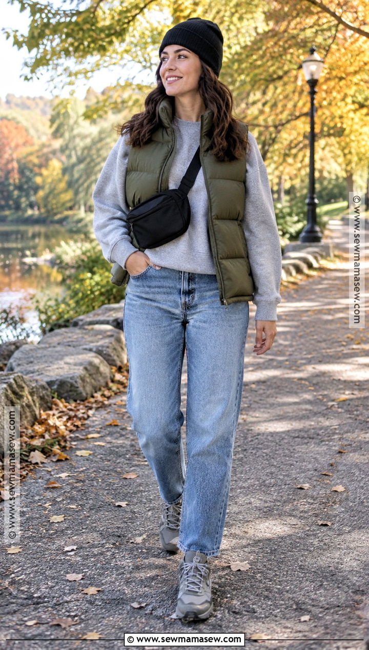 Puffer Vest With Sweatshirt And Relaxed Jeans - 15 fall outfits masculine