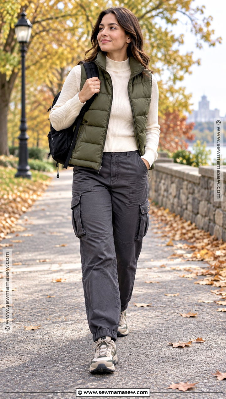 Puffer Vest and Cargo Pants Fall Outfit - 25 Fall Season Outfits