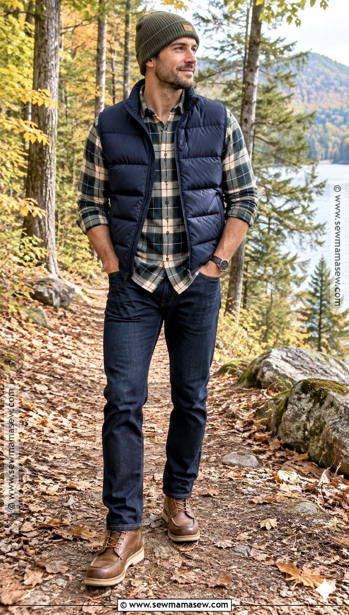 Puffer Vest and Flannel Fall Outfit - 20 Fall Outfits for Guys