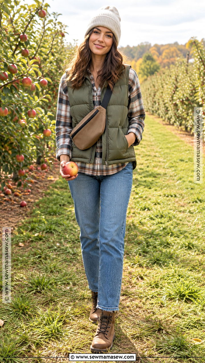 Puffer Vest and Flannel Shirt Fall Outfit - 25 cute fall outfits for women