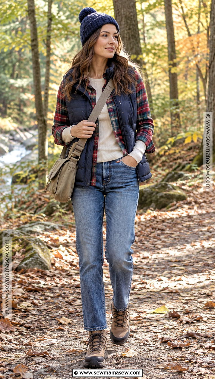 Puffer Vest and Flannel Shirt Fall Outfit - 25 cute warm fall outfits