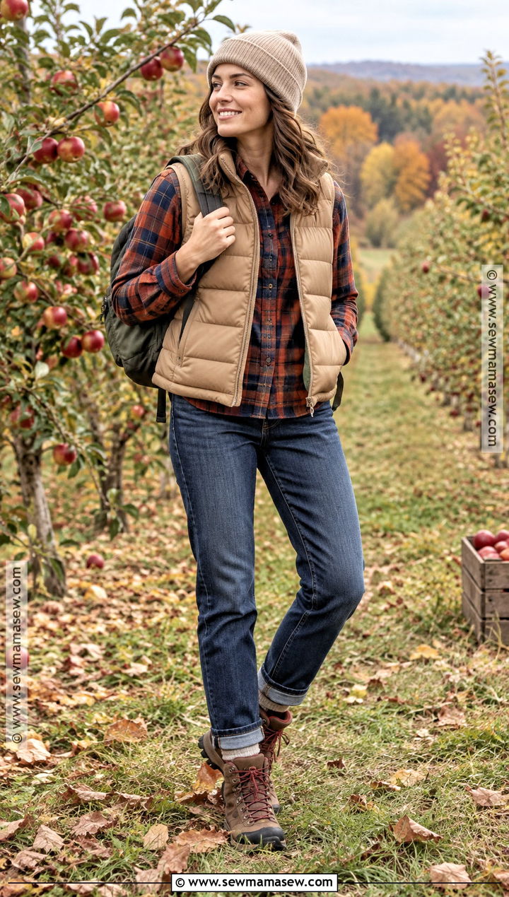 Puffer Vest and Flannel Shirt Fall Photoshoot - 15 Cute Fall Outfits Photoshoot