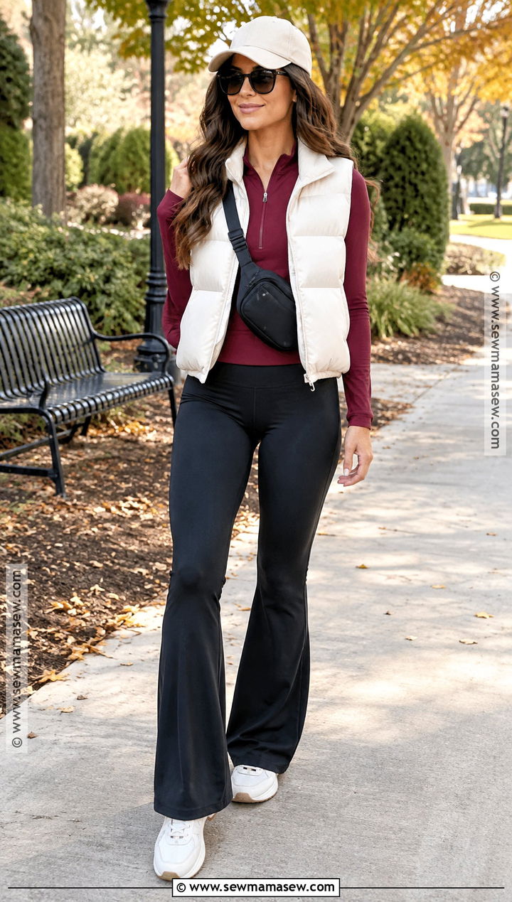 Puffer Vest and Flare Leggings Fall Outfit - 25 ootd fall ideas