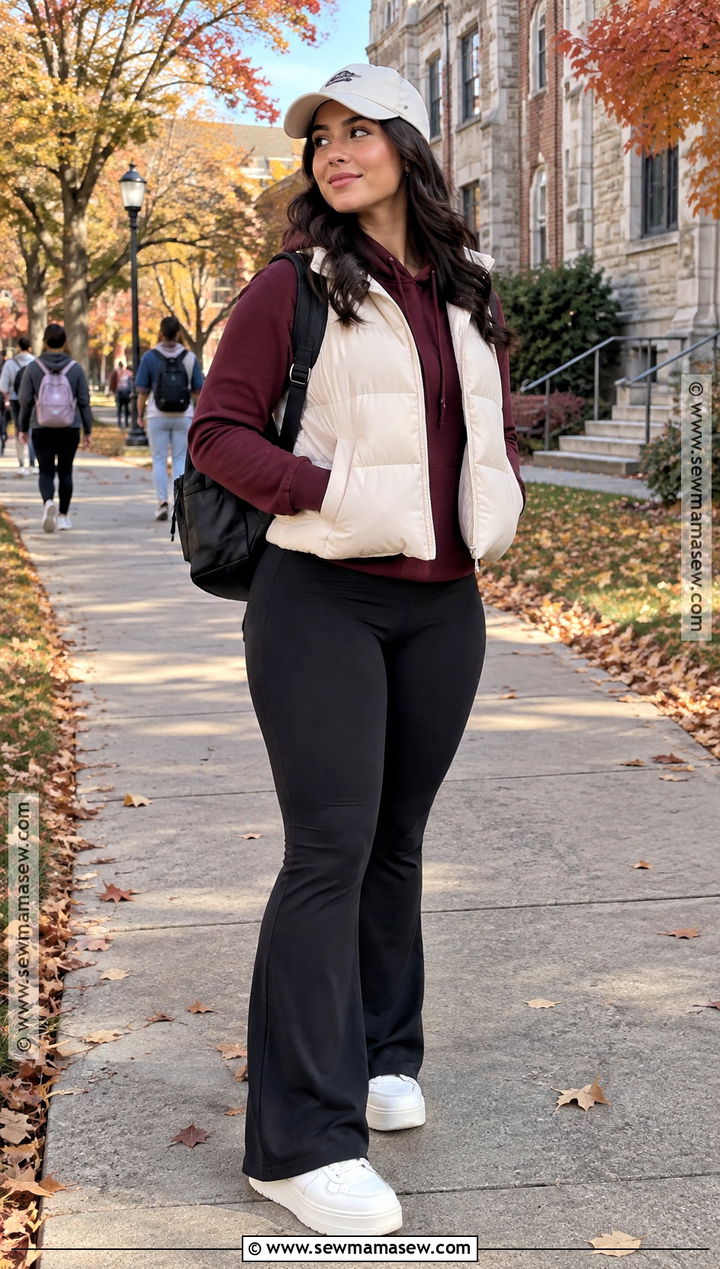 Puffer Vest and Flared Leggings School Outfit - 25 autumn school outfits