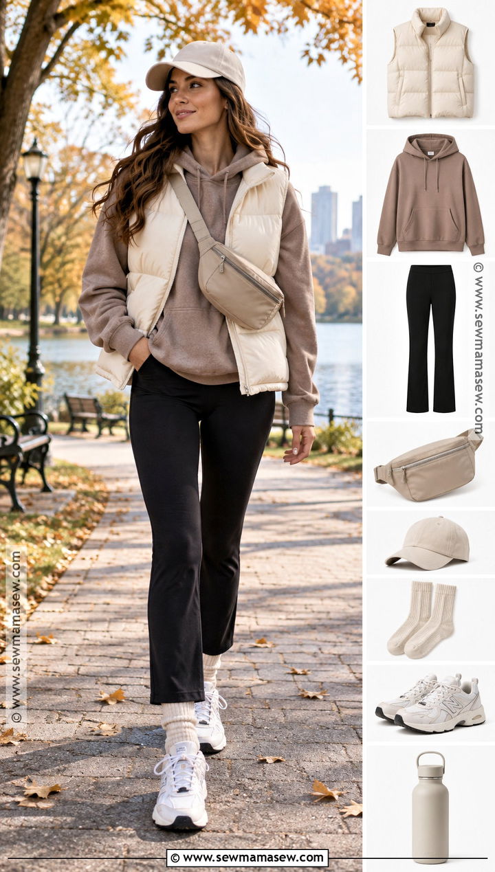 Puffer Vest and Hoodie Autumn Outfit - 15 cozy autumn outfit collage ideas