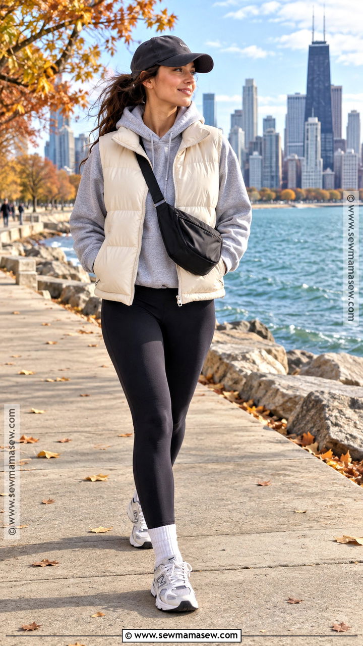 Puffer Vest and Hoodie Leggings Chicago Fall Outfit - 20 fall chicago outfits