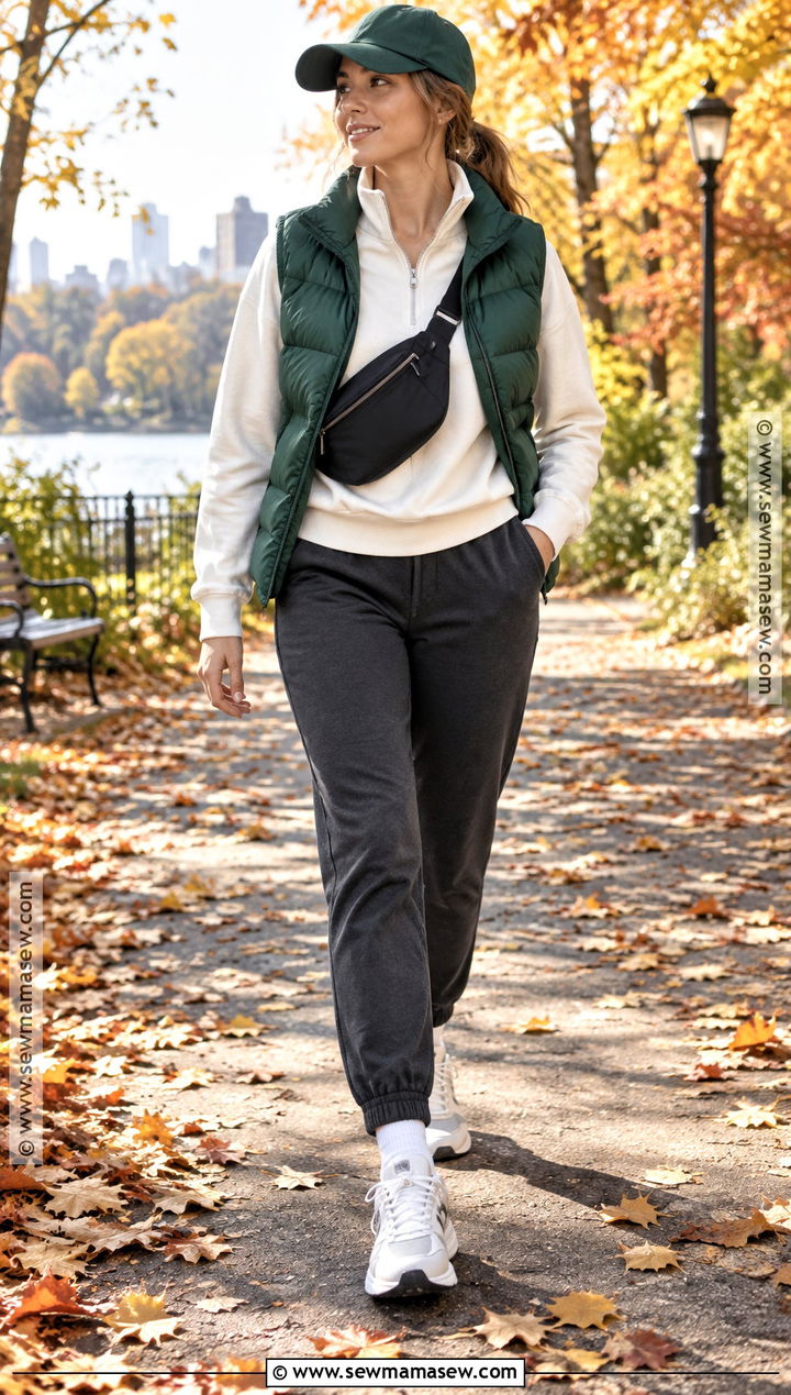Puffer Vest and Joggers Autumn Stroll Outfit - 15 Autumn Stroll Outfit Ideas