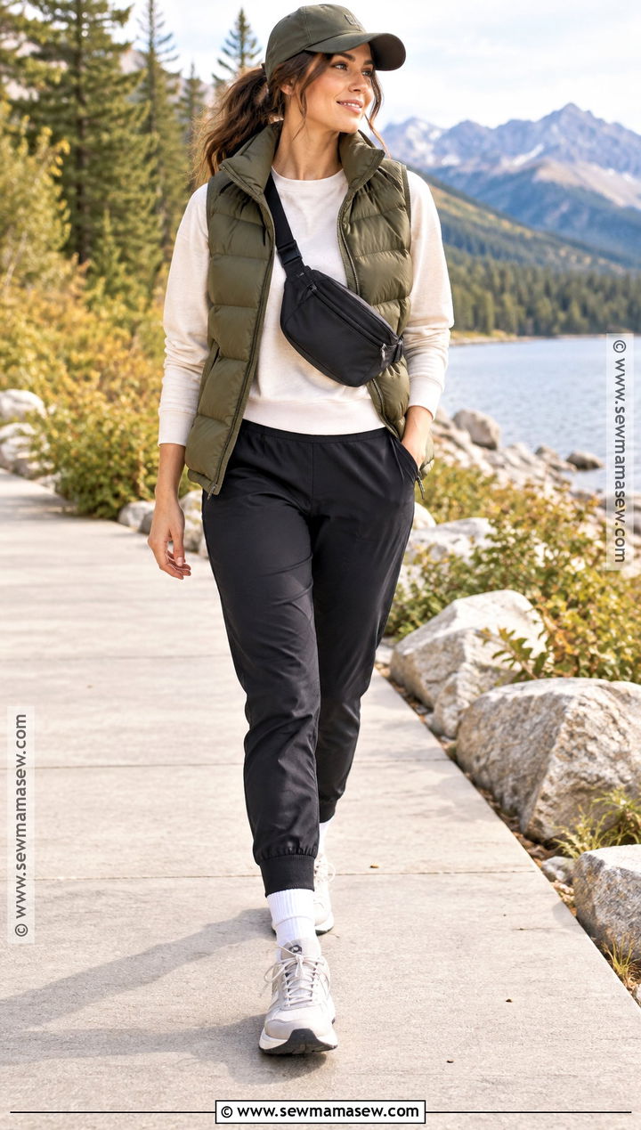 Puffer Vest and Joggers Fall Outfit - 15 budget-friendly fall clothing ideas