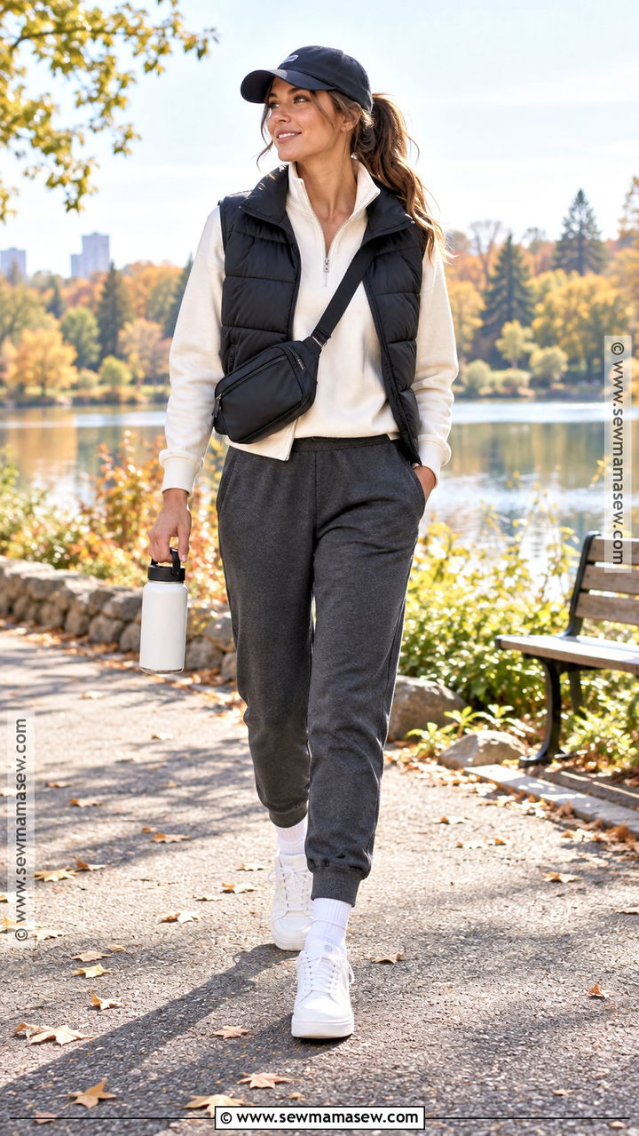 Puffer Vest and Joggers Fall Outfit - 20 Fall Inspiration Outfits