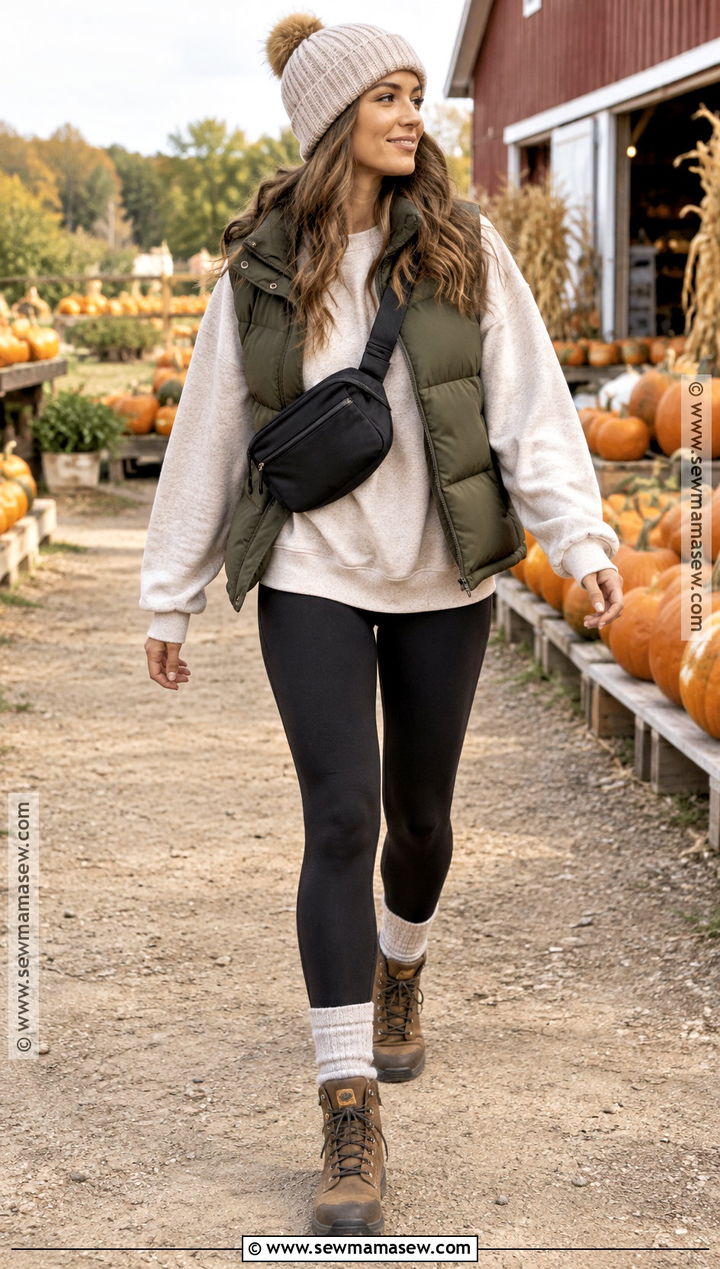 Puffer Vest and Leggings Pumpkin Patch Outfit - 15 pumpkin patch style ideas