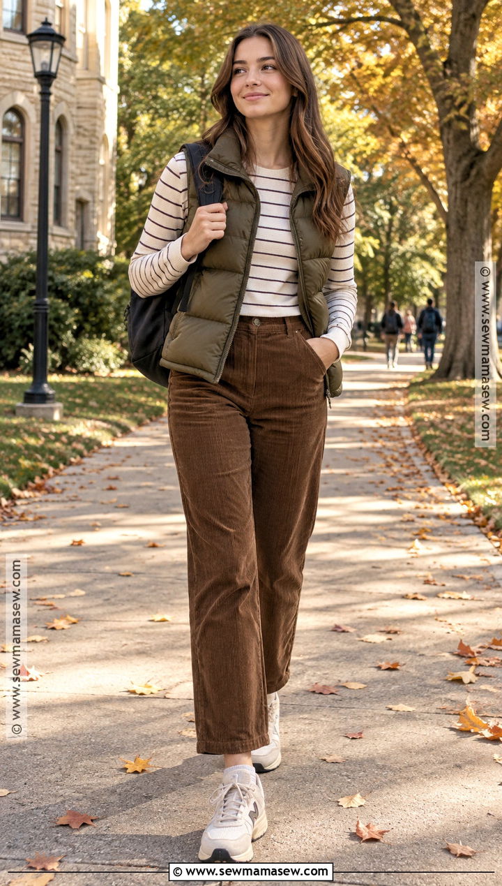 Puffer Vest and Long Sleeve Tee Fall School Outfit - 15 easy fall school outfits